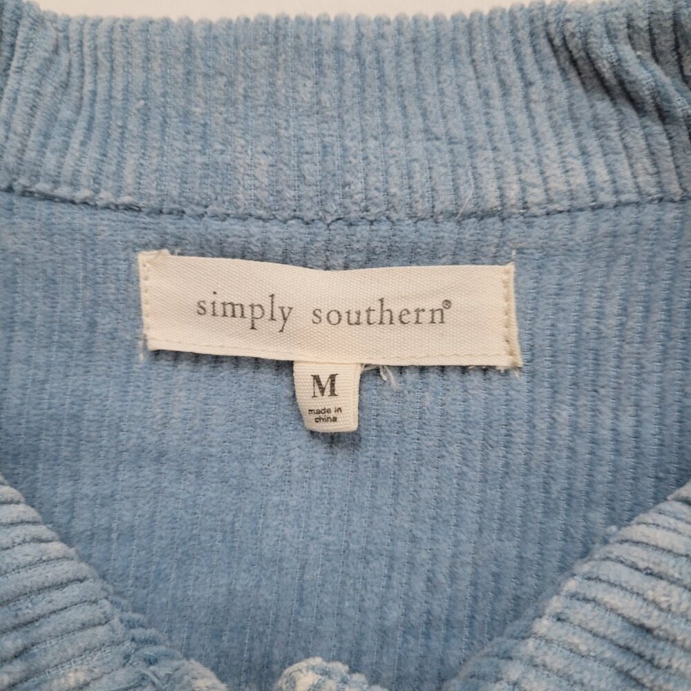 Simply Southern Corduroy Jacket Distressed Blue Long Sleeve Button Medium Boho - Picture 5 of 13